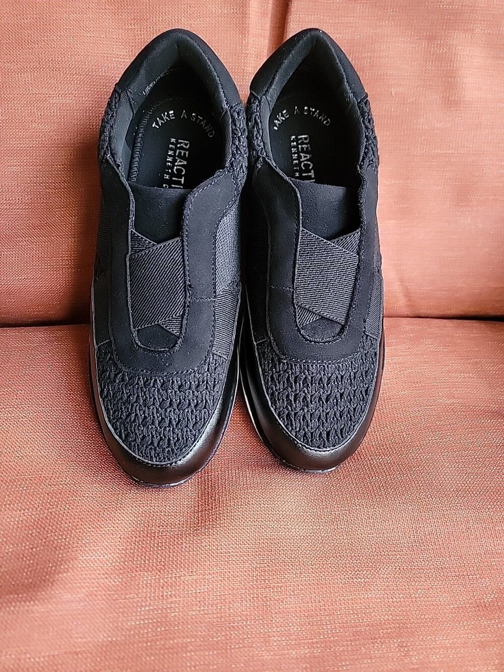 KENNETH COLE REACTION KLANCY CROCHET STEPIN PLATFORM SNEAKERS SHOES Black 5